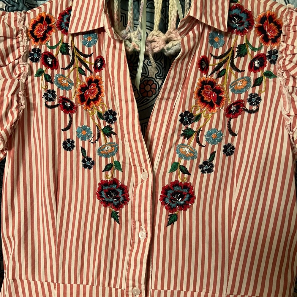 Vintage Zara Midi Dress with Floral Embroidery Size Small